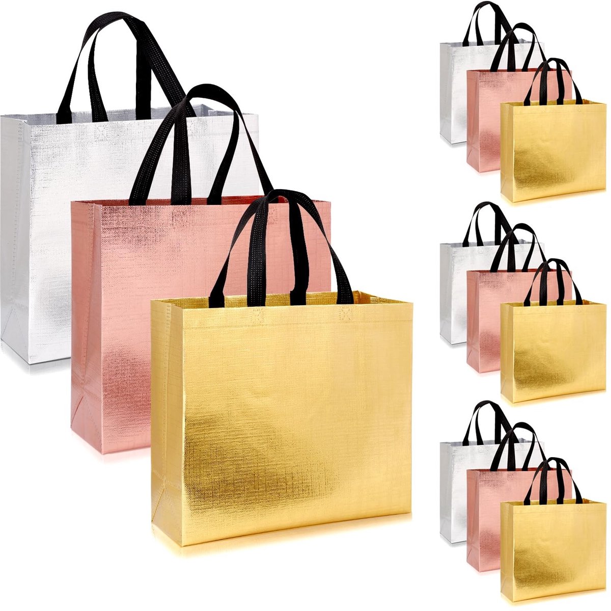 Solidchoice - Dailygoody - Grote geschenkzakjes - Herbruikbare luxe feesttassen - Zilver-roségoud - Cadeautas voor vrouwen - Perfect voor verjaardagen en bruiloften