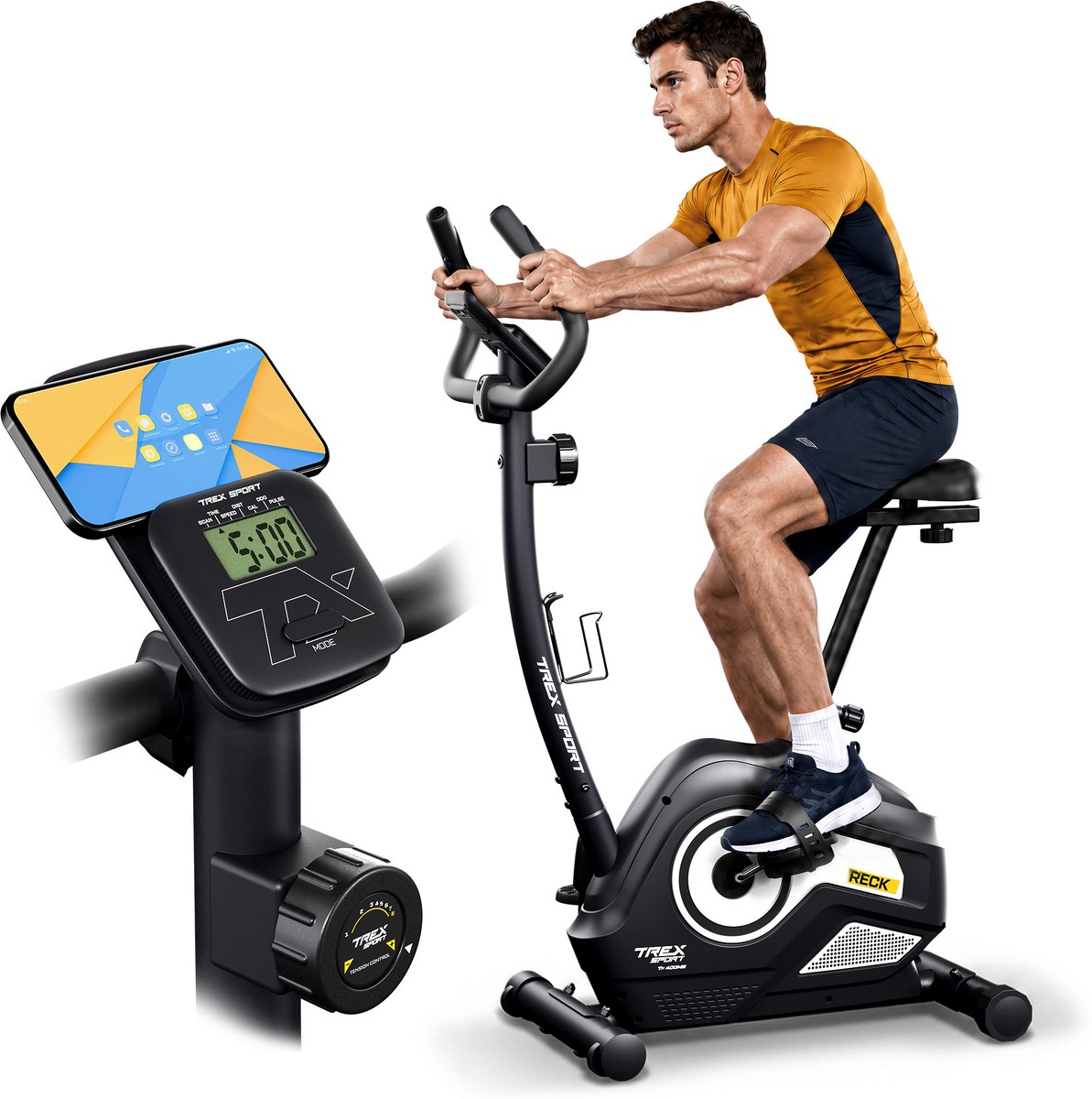 Trex Sport TX-400MB Reck – Hometrainer – Fitness Fiets – LCD-Display – 2-Weg Verstelbaar Zadel – 5.5 kg Vliegwiel – Max. 115 kg – Wit