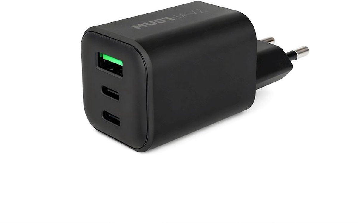 Musthavz 3 Port PD Nano Charger 2xUSB-C/USB-A 65W, black