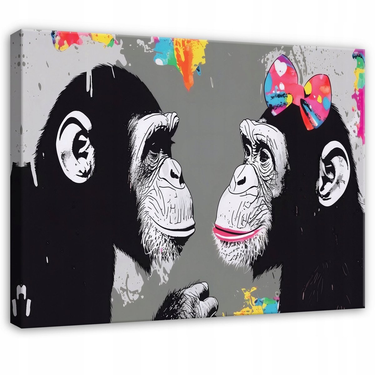 WALLARENA Schilderij op canvas - 40x30 cm - streetart apen in graffiti stijl - stoere wanddecoratie voor woonkamer en slaapkamer Veelkleurig