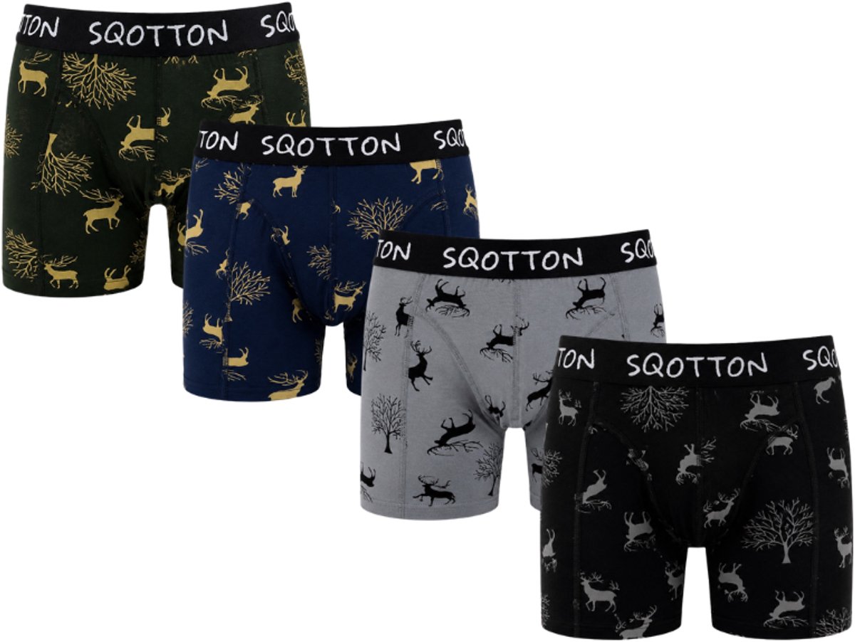 Heren Boxershorts 4-Pack - Normale Lengte - Katoenen boxer - Heren onderbroek - SQOTTON® - Forest Deer - Maat XXL