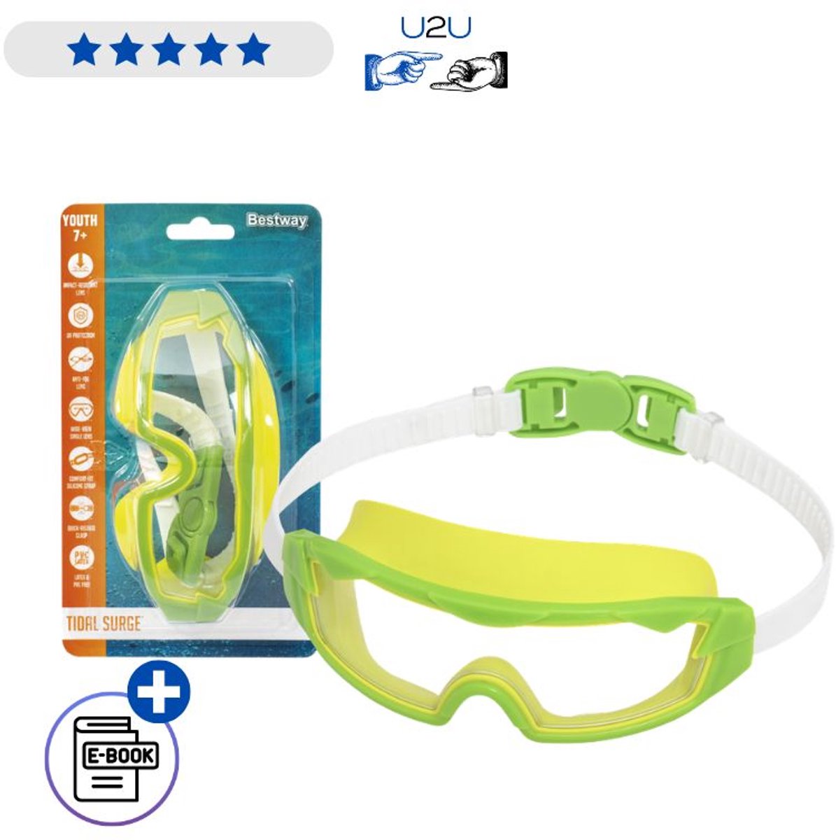 Bestway Zwembril 21179 Groen - Kinder Swimming Goggles Met UV Bescherming En Dubbele Afdichting - Verstelbare Zwembril Voor Zwembad Strand En Watersport Vanaf 7 Jaar Met Ebook