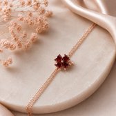 Armband met klavertje vier als geboortesteen, Moederdagcadeau, Armband met klavertje vier als geboortesteen / Januari - Granaat als geboortesteen / Zilver 15 cm