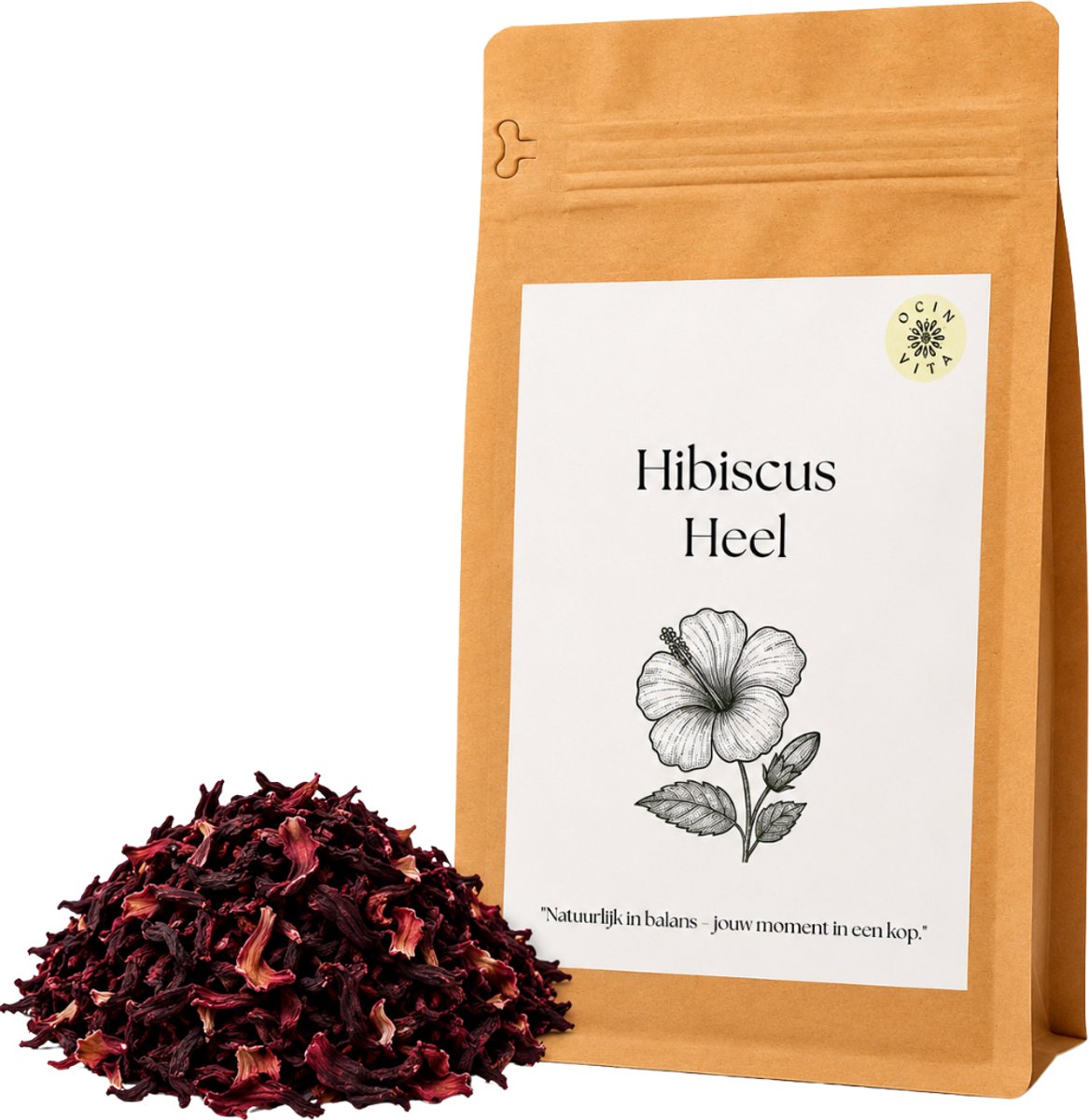 Hibiscus Thee Losse Thee 100g – 100% Pure Hibiscusbloemen – Cafeïnevrije Kruidenthee – Frisse Fruitige Smaak – Ook als IJsthee – Ocin Vita