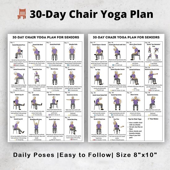 Stoel Yoga Poster - Zittende Oefengids - Senior Fitness - Visuele Stappen - 8 x 10 inch - Meerkleurig — afbeelding 5