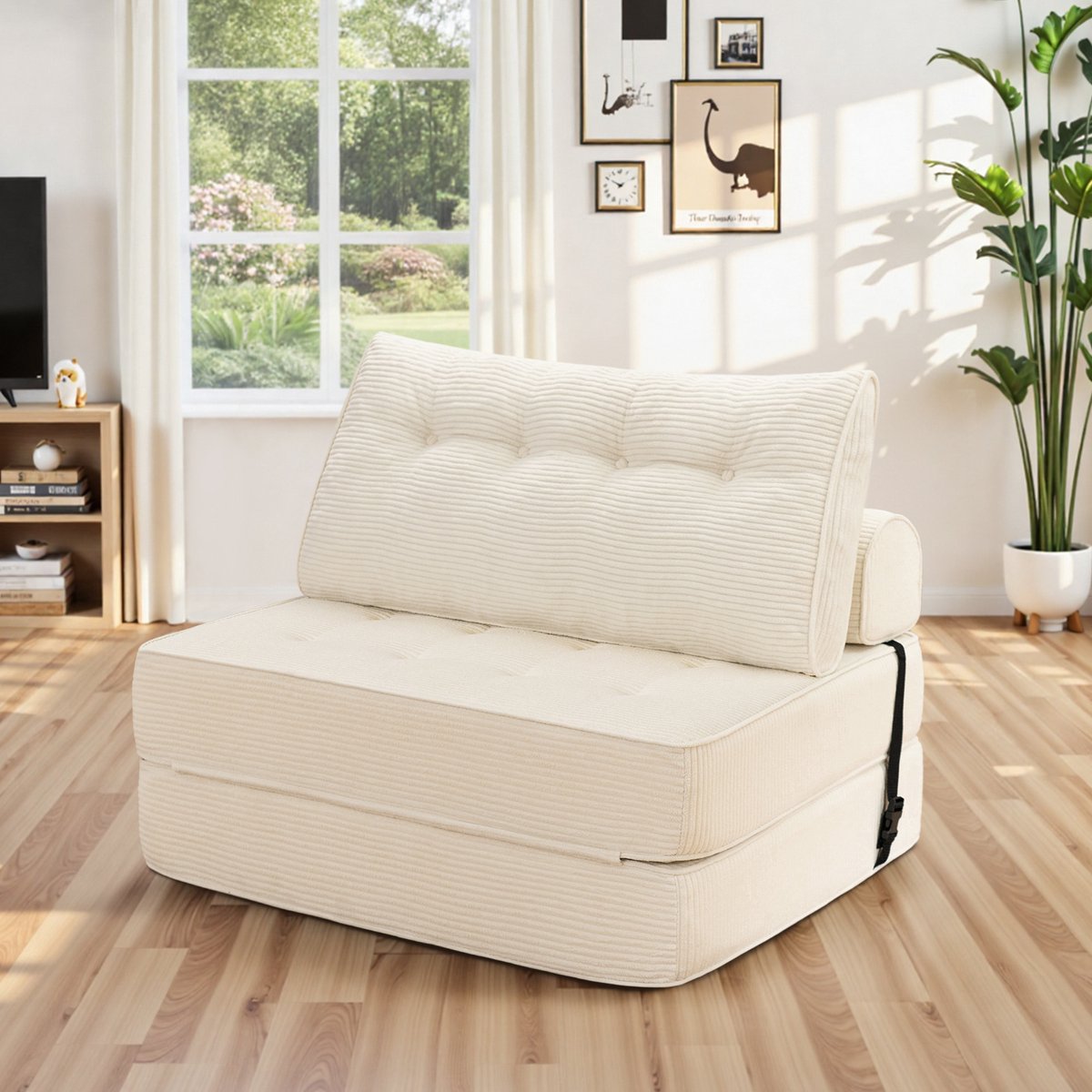 Hommpa Opvouwbare Slaapbank 160×100 cm Twin – Klapbed met Kussen, Hoge Dichtheid Schuim, Stoel en Ligfunctie voor Woonkamer en Slaapkamer, Wit