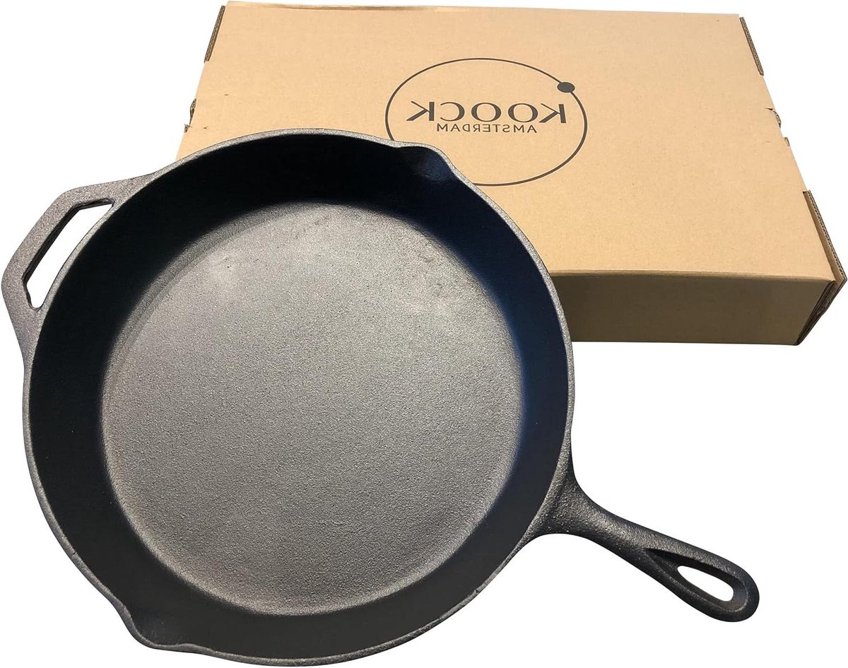 Koekenpan Gietijzer - Koop pan - Koken op alle - Zware kwaliteit - 30 cm - Zwart