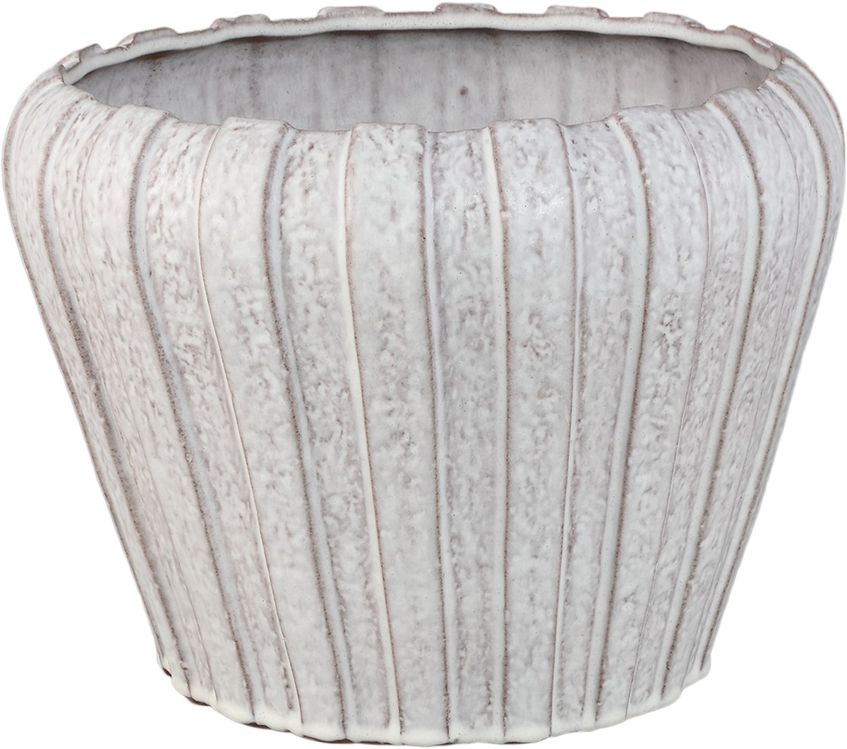 PTMD Mirei White Ceramic Pot Vertical Ribbed Round L