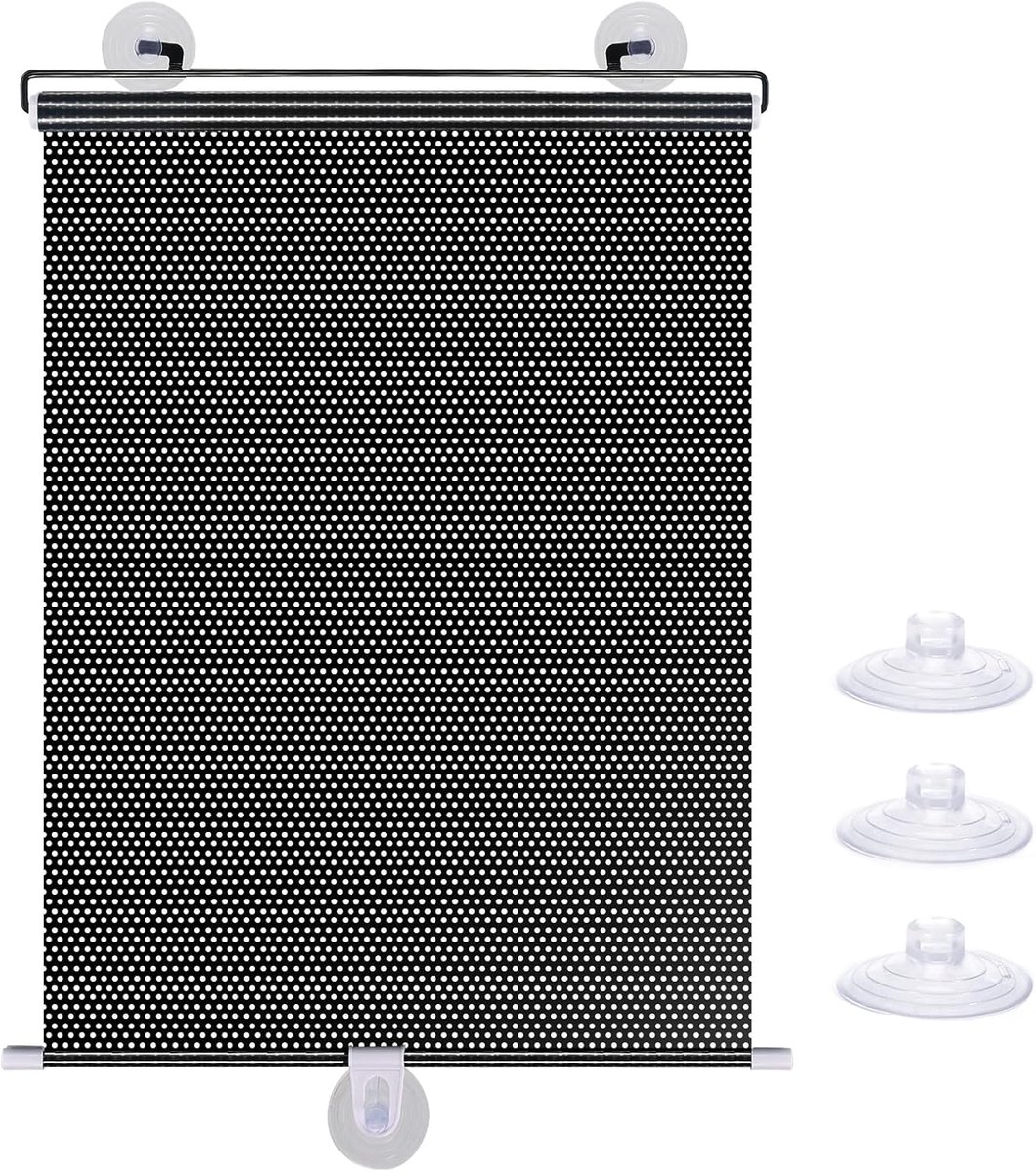 Ulisem Mini verduisteringsgordijn - Zwarte rolgordijn - Met 3 Zuignappen - 40x60 cm - PVC materiaal - Verduisterend en UV-werend - Beschermt Privacy - Geschikt voor Auto en Thuis - Geen boren nodig