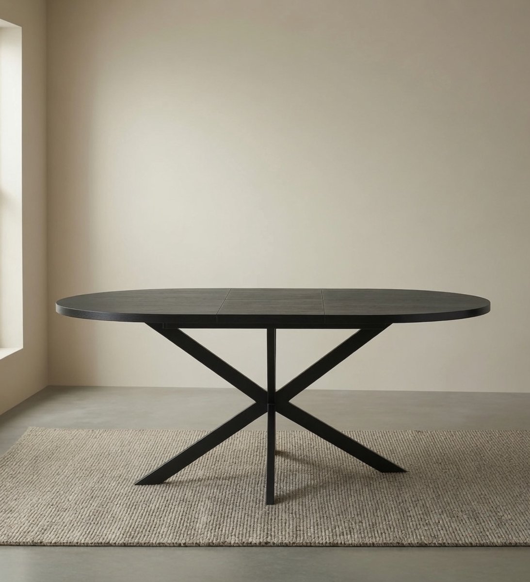 Uitschuifbare Ronde Eettafel 120–160 cm – Chester Dining Table Zwart – Modern Design met Spider Onderstel – Melamine Houtlook – Compacte Eettafel voor 4–6 Personen – Ruimtebesparend & Krasbestendig - Ganeey