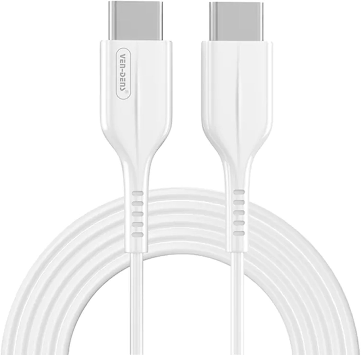 Ven-Dens 60W snellaadkabel Type-C naar Type-C (1 m) Duurzame TPE USB-C oplaadkabel voor smartphones, tablets en laptops (wit)