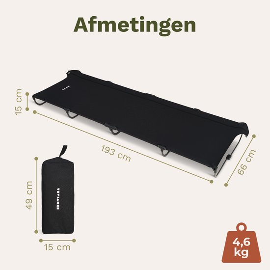 TRVLMORE Veldbed Opvouwbaar - 120KG Draagvermogen - Campingbed Incl. draagtas - Stretcher 1 Persoons - Stalen Frame - 193x66x15 cm - Zwart van Merkloos — afbeelding 5