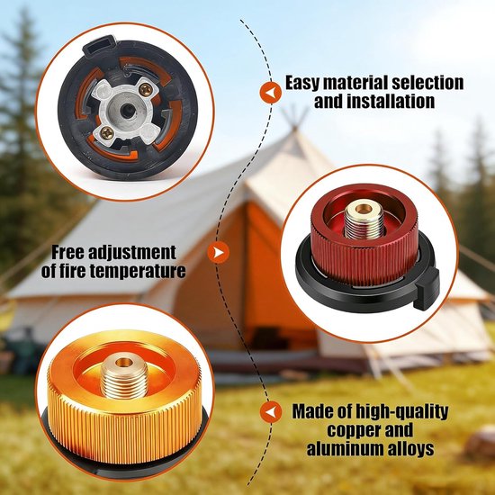 2-delige gaspatronen-adapterset, universele gasadapter voor campingkooktoestellen en gaspatronen, compacte adapterset voor picknick, outdoor, wandelen en reizen — afbeelding 3