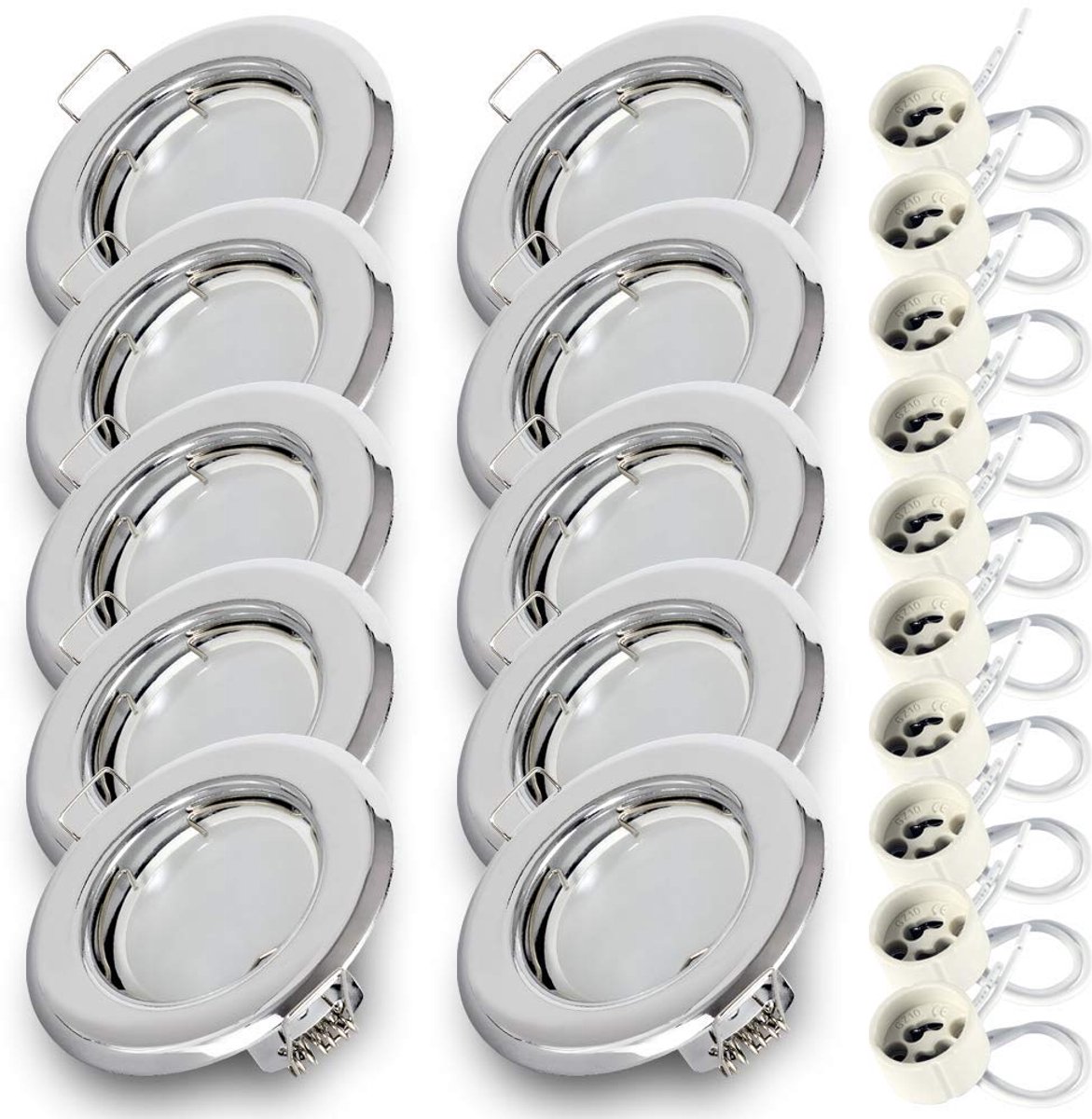 Kwazar Luminaire - Inbouwspot GU10 - LED-spot, plafondspot, inbouwspot - Inbouwframe rond met lamp GU10 7W neutraal wit 4000K - voor woonkamer, keuken, gang - RIK15 - Set X10 Zilver