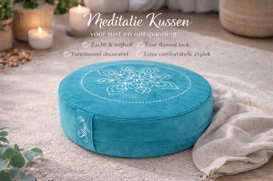 Sileya Meditatiekussen Turkooisbaluw Fluweel - Yogakussen- Meditatie Kussen- Rond van Merkloos — afbeelding 2