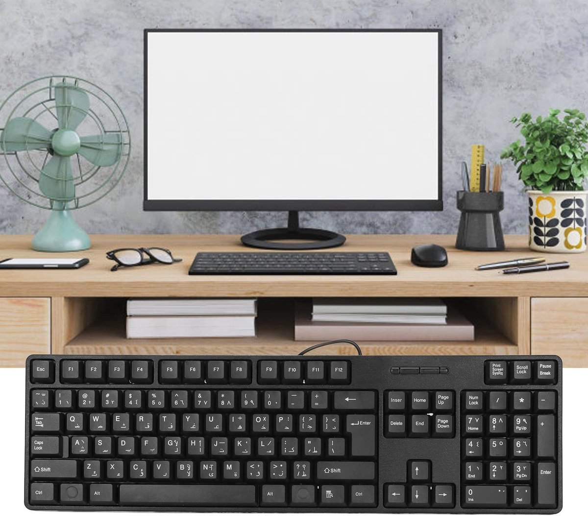 Allecto - Arabisch Toetsenbord - Duurzaam 104 Toetsen - USB Bedraad - Kantoorgebruik - ABS-materiaal - Desktoptoetsenbord