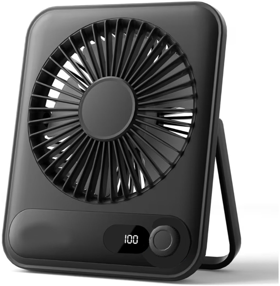 BIXc®- Mini Ventilator USB‑C: Fluisterstil 1‑100 Snelheden, Oplaadbare Tafelventilator met LED‑Display, 10u Accu, Compact Draagbaar, voor Bureau, Slaapkamer & Thuis - Zwart