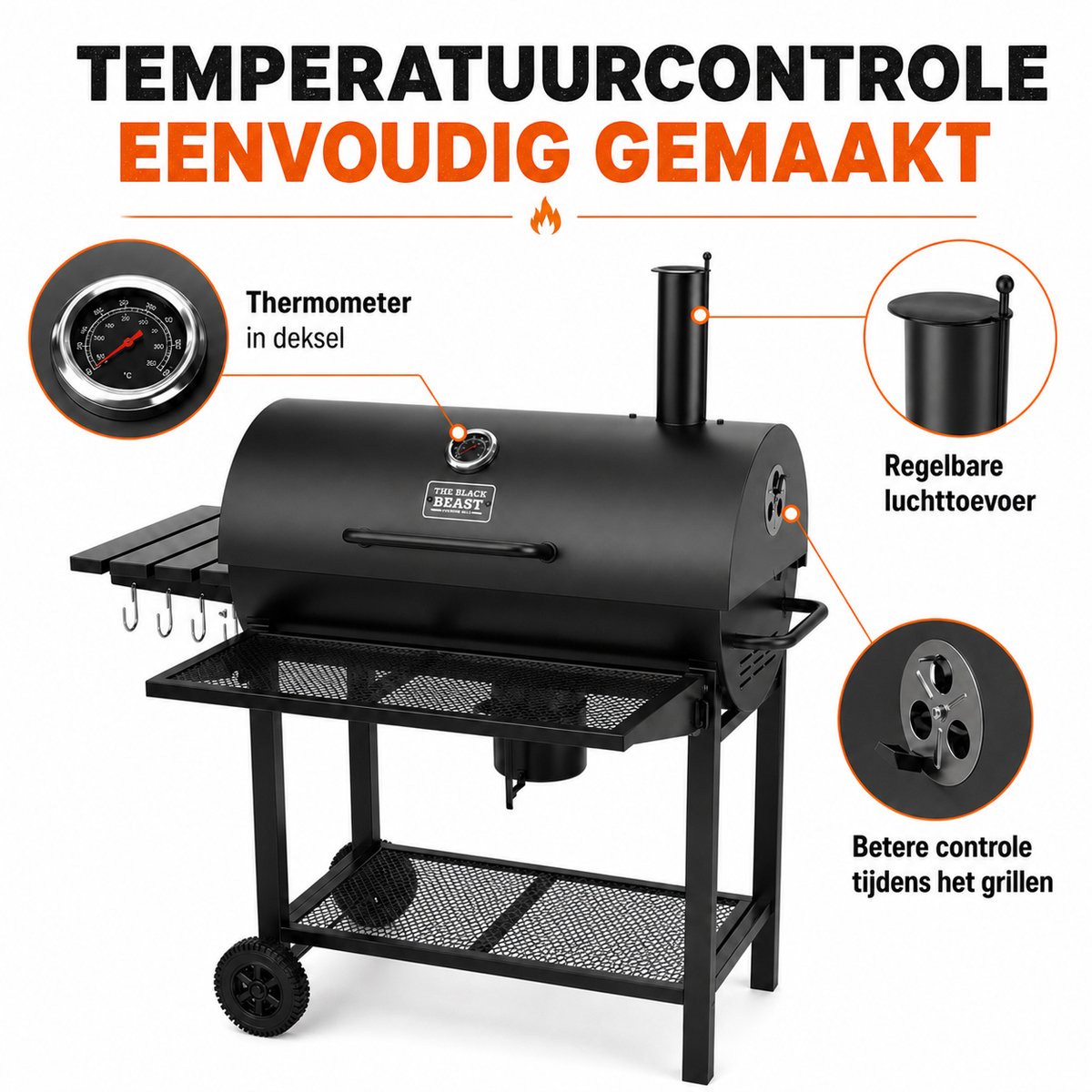 Mevsim Houtskool BBQ XL - Smoker met Wielen, 70x37cm thumbnail 5
