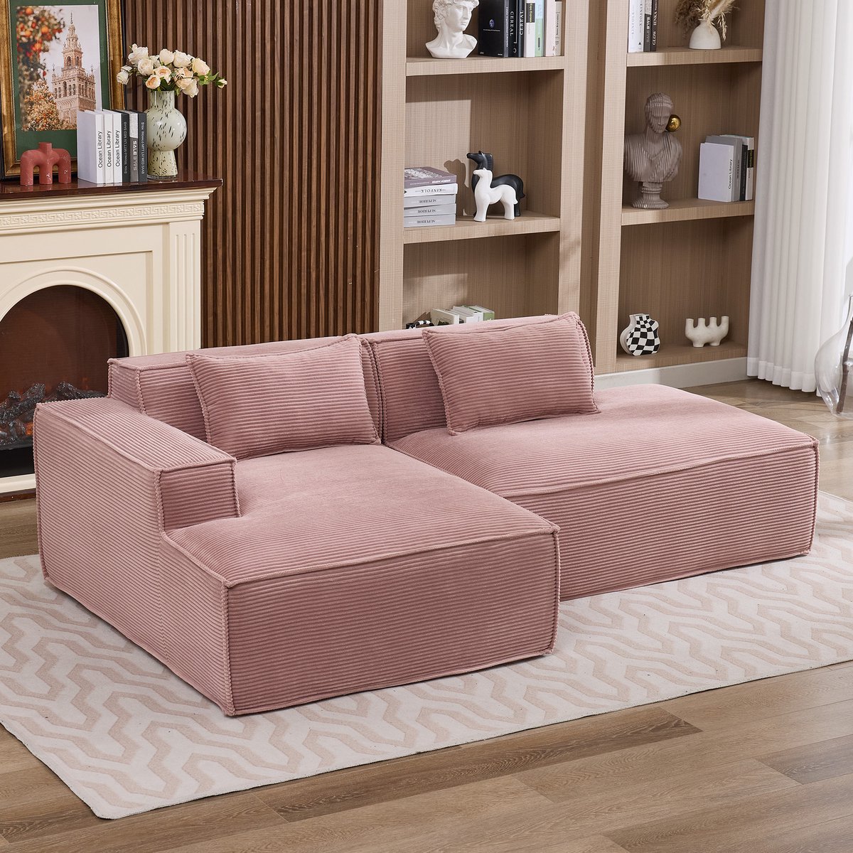MODFU Bank - Compact Ontwerp - Eenvoudige Moderne Stijl - Polyester Bekleding - Babyroze - 235 Cm