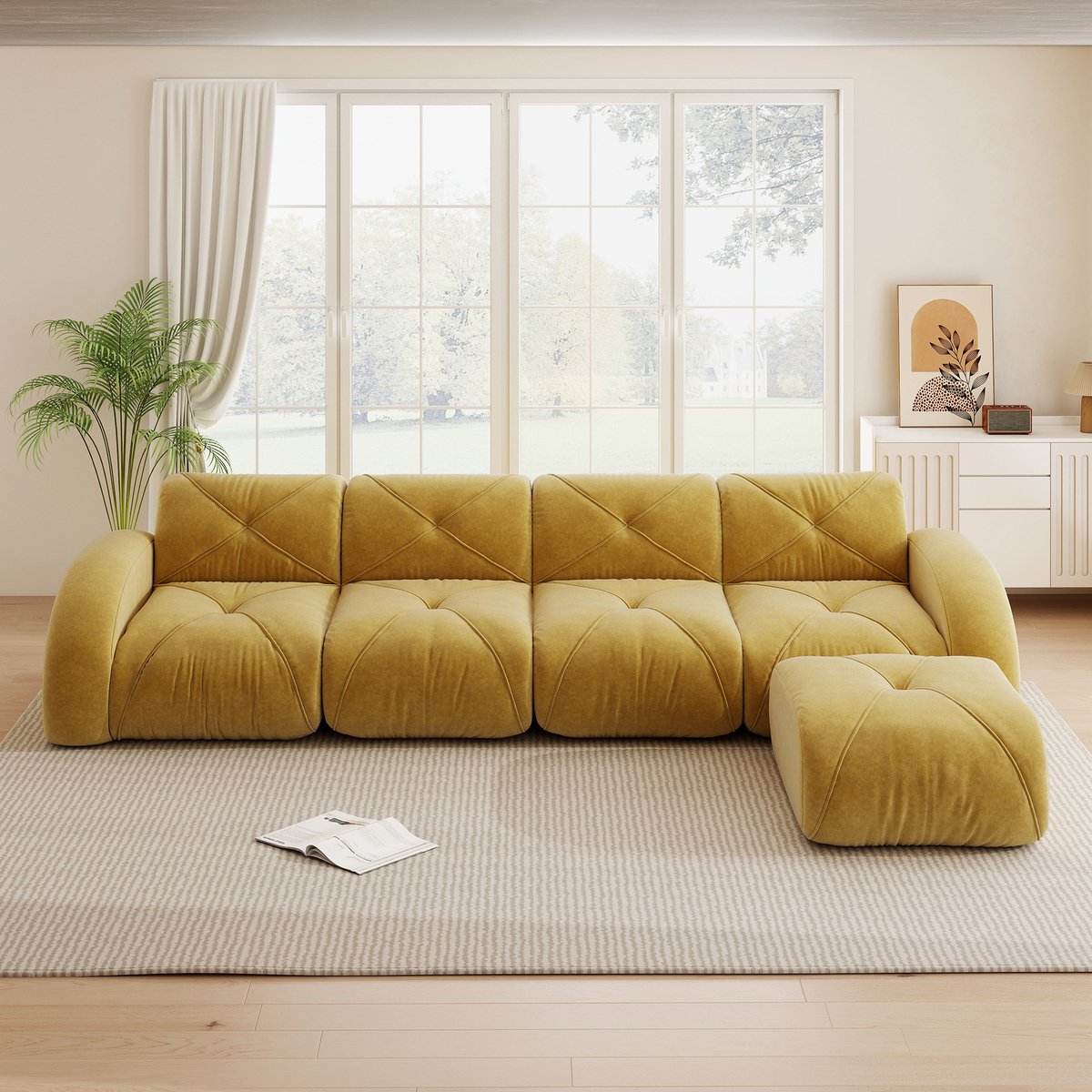 MODFU Modulaire Hoekbank - Flexibele Opstelling - Woonkamer - Chenille - Geel