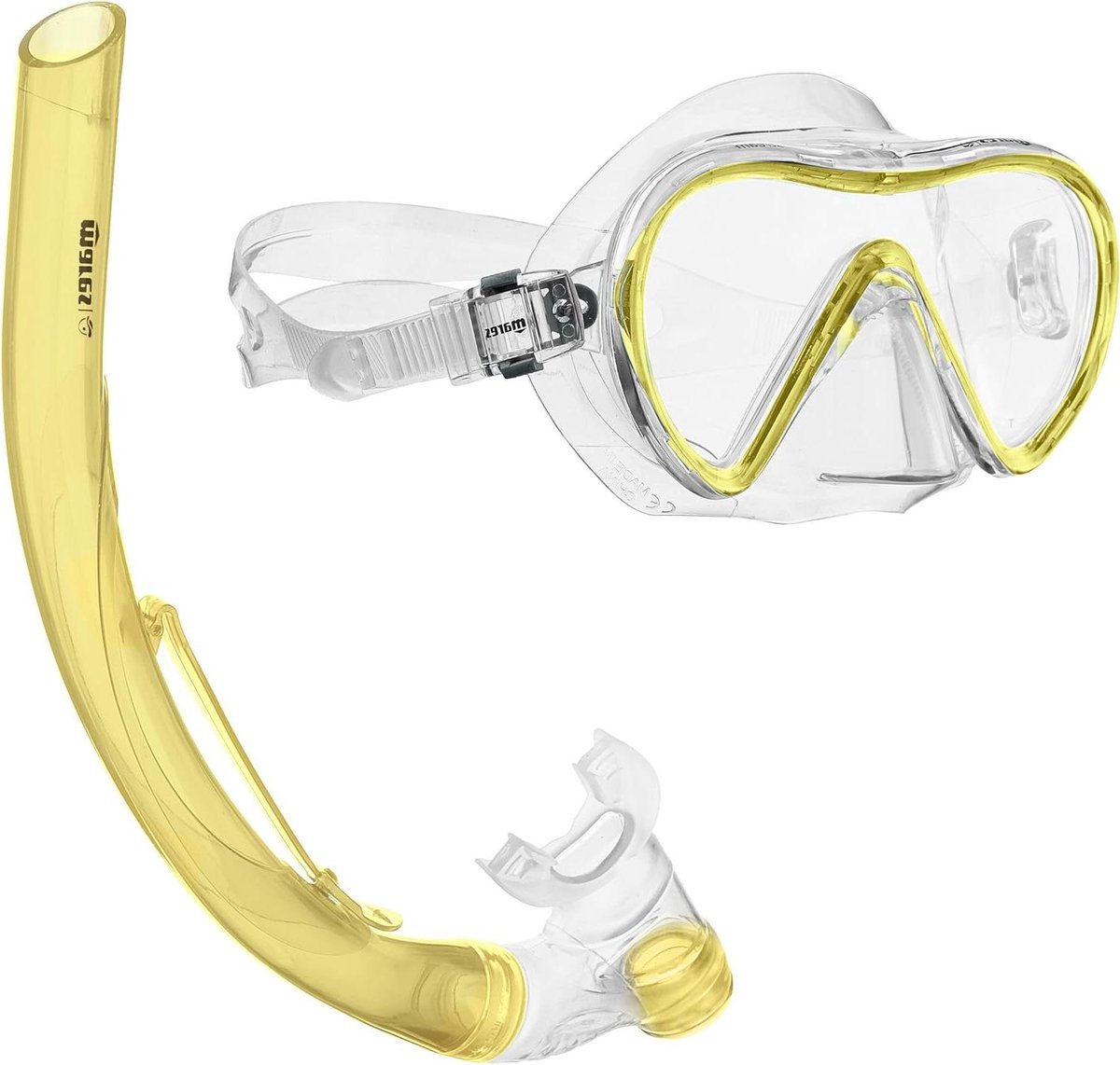 Duikmasker en Snorkel Set - Snorkeluitrusting Volwassenen - Snorkelen in Zee - Breed Zichtveld - One Size - Geel/Transparant