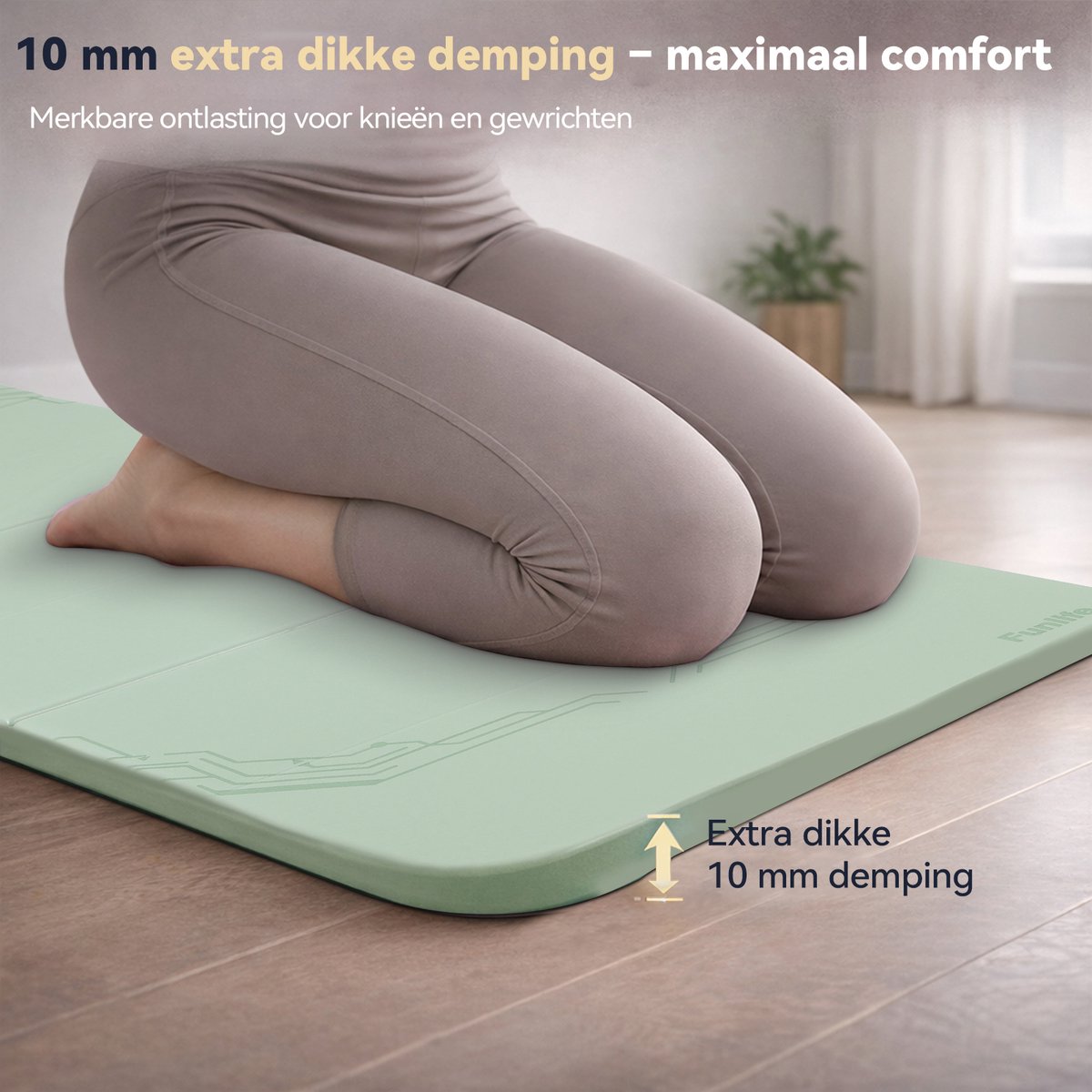 Funlife Opvouwbare Yogamat 190 x 66 cm - 10 mm Dik - Antislip Fitnessmat voor Yoga, Pilates en Thuis Workout - Matchagroen thumbnail 5