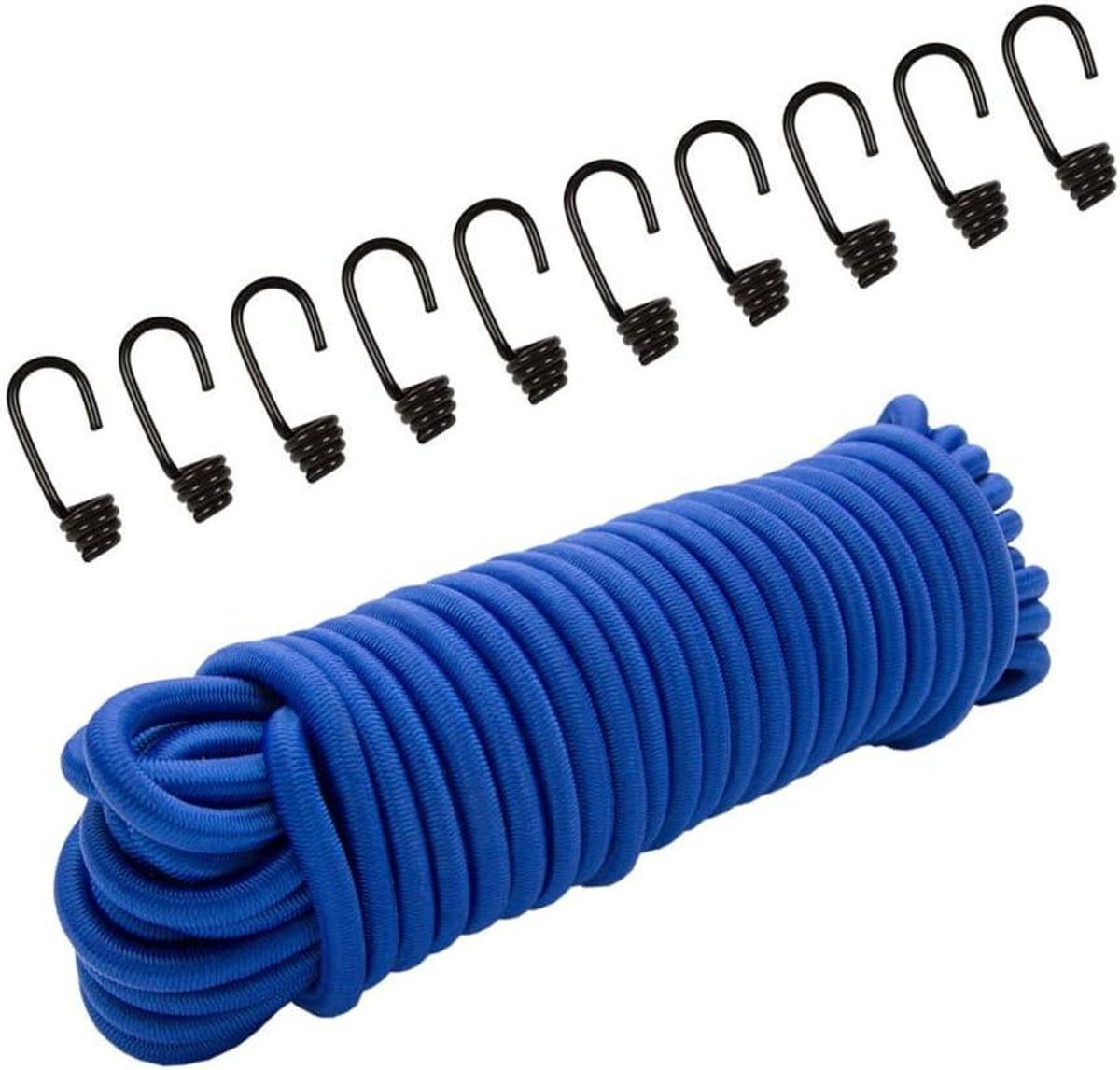Expander touw set - Rubberen koord - Dekzeil bevestigen - Inclusief haken - 8 mm 20 meter - Blauw