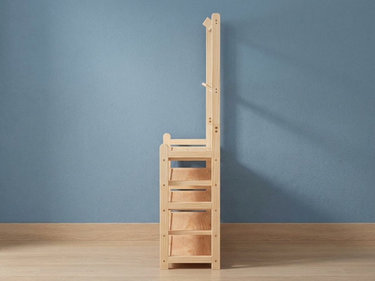 Modern Schoenenrek met Hout en Metaal – 77,6x35,5x80 cm 3-Laags Schoenenkast Organizer – Industriële Schoenenplank voor Hal, Entree & Woonkamer – Multifunctioneel Opbergrek Ganeey
