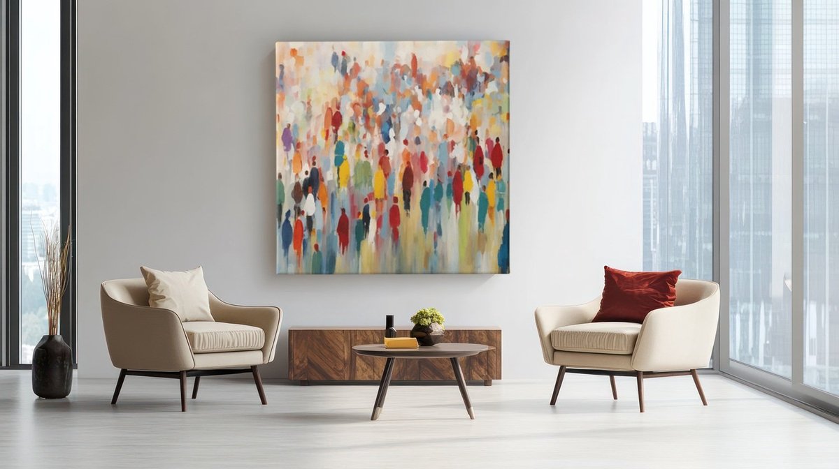 Trendex Global Vierkant Canvas Schilderij Mensen Abstract - Kleurrijk Design - Moderne Wanddecoratie - 100 x 100 cm