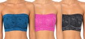 J&C 3-pack Dames Bandeau met verwijderbare cups assorti - Bra - Top - strapless- maat L