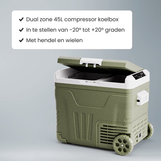 Auronic Compressor Koelbox Elektrisch 12V en 240 volt - Dual Zone - 45L - Met Wielen en Hendel- Groen van Merkloos — afbeelding 3