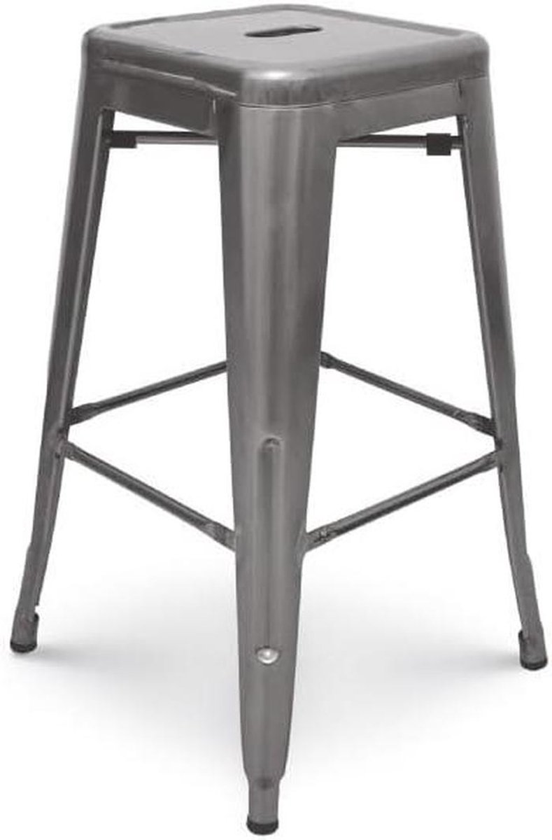 Barkruk Metaal - Kruk Zonder Rugleuning - Keuken Bar - Industriële Stijl - 66 cm Hoog - Grijs