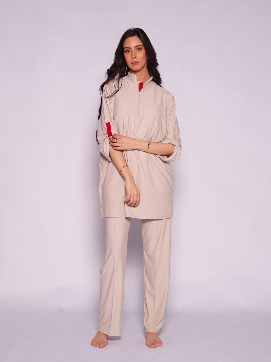 MYKINY BRAND - Burkini - Noor -Beige bone - Maat L - Waterafstotend - badpak (valt klein)
