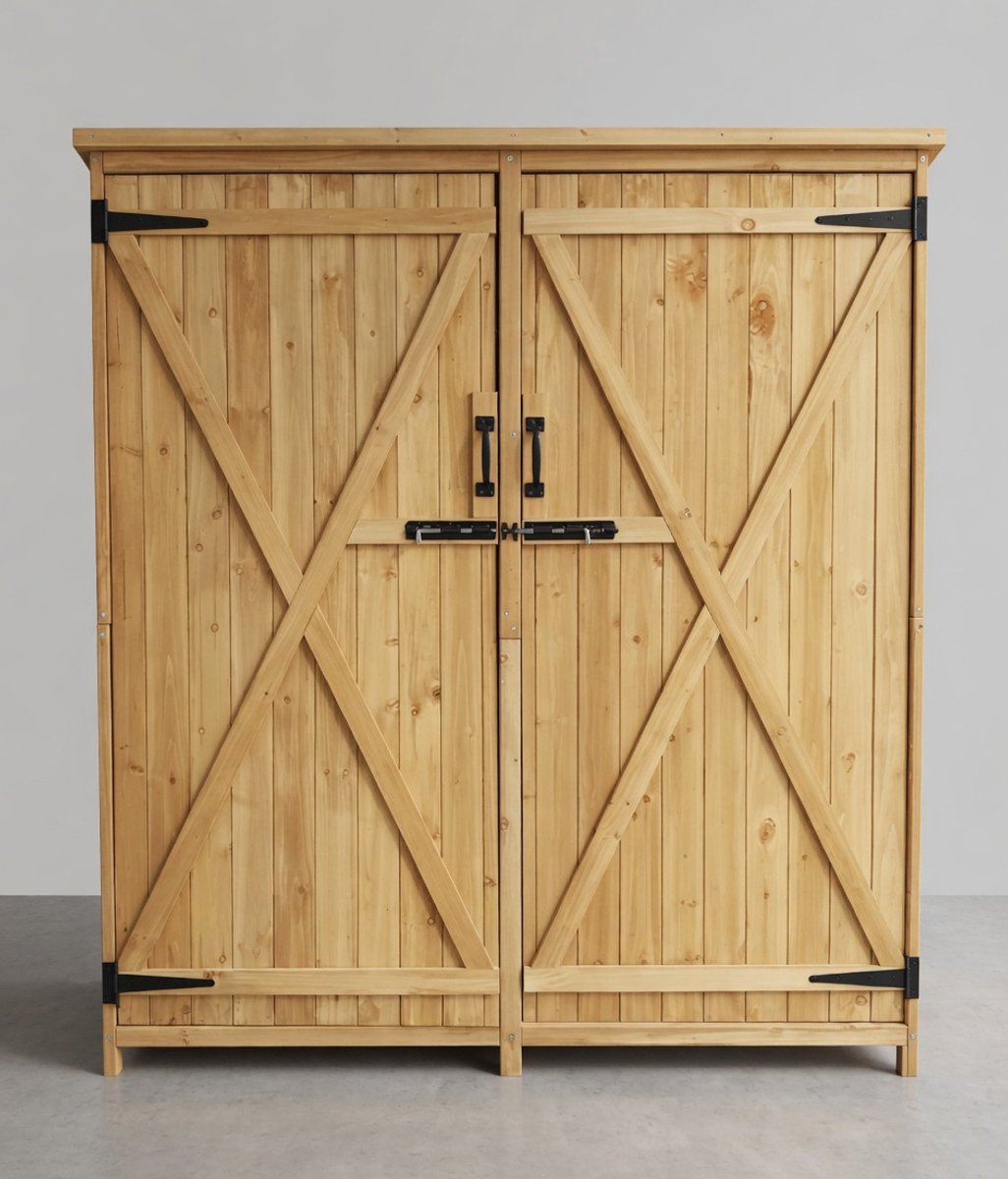 Houten Tuinhuis met Dubbele Deuren 1350x500x1540mm – Compacte Tuinberging van Vurenhout me