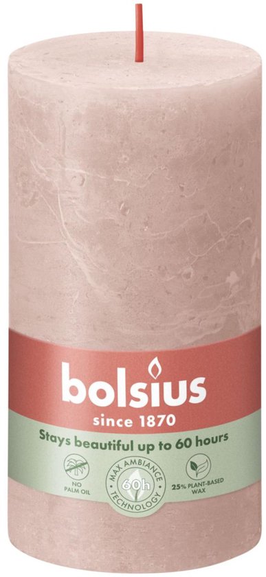 Bougie bloc rustique Bolsius 68 Misty Pink