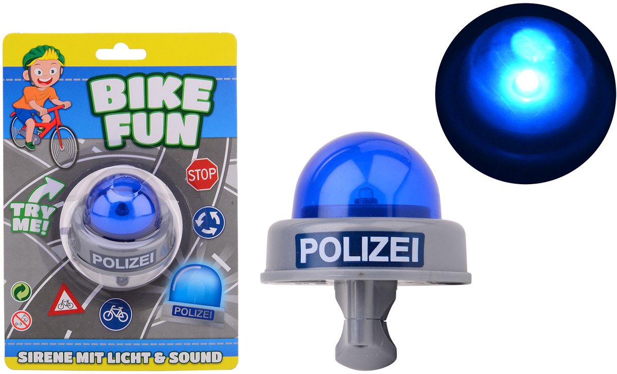 Johntoy fietsaccessoire Bike Fun Duitse politie sirene blauw met licht.