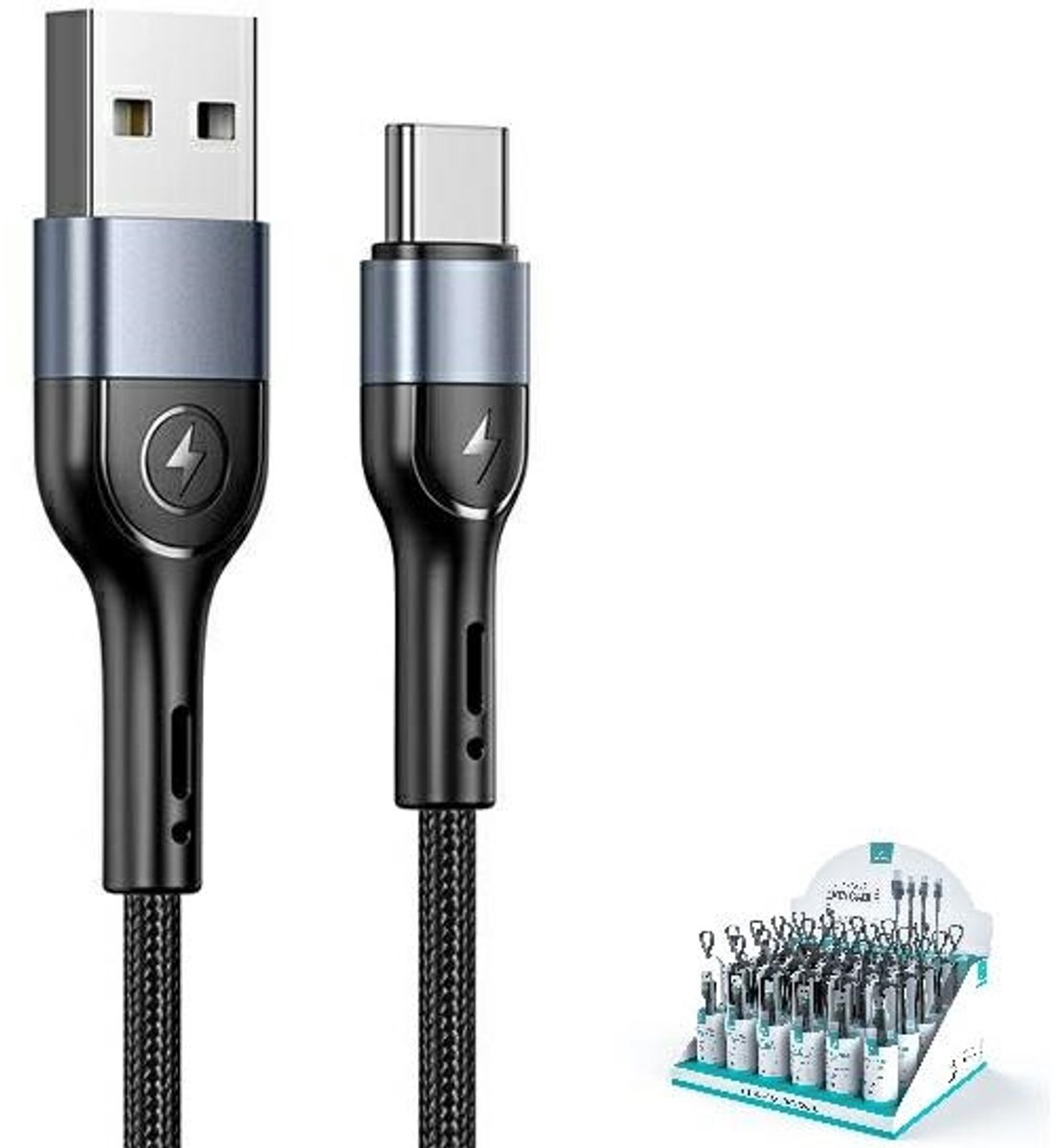 USAMS U55 Serie - Gevlochten USB-C Kabel - 1m - Snelladen - Zwart