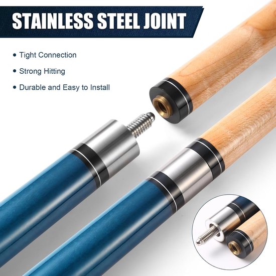 Biljart Keu - Pool Stick - Biljart Spelen - Canadees Esdoornhout - 58 Inch - Blauw — afbeelding 2