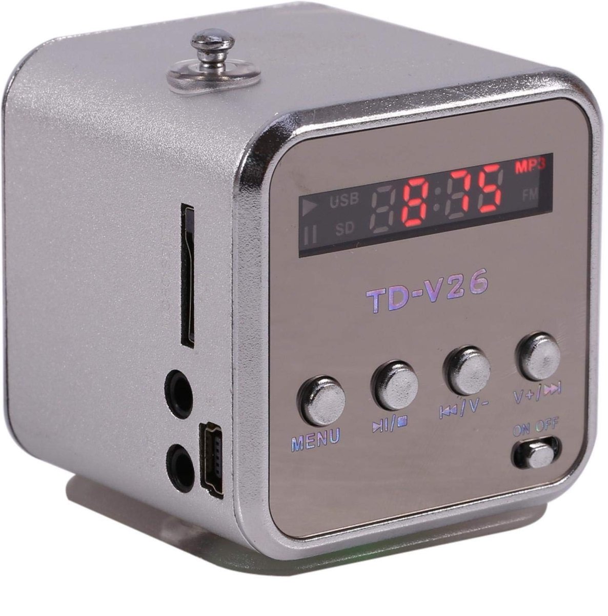 aladdien - Mini Music Player - Portable FM Radio - Ideaal voor binnen en buiten - Zilver - Ondersteunt MP3 - Geschikt voor hoofdtelefoon - Compacte ...