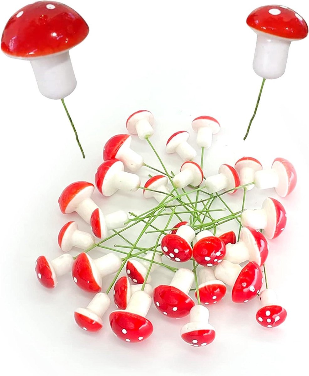 Mini Paddenstoelen - Decoratie Ornamenten - Tuin Decoreren - Realistische Afwerking - 30 Stuks - Rood