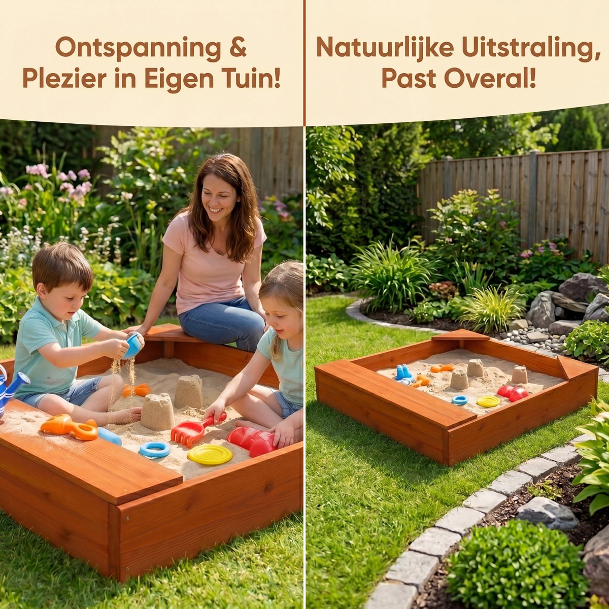 Outbee Zandbak - Zandbak met deksel - Hout - Incl. Afdekzeil - Zitplekken Voor Kinderen - 102x96x15cm — afbeelding 6