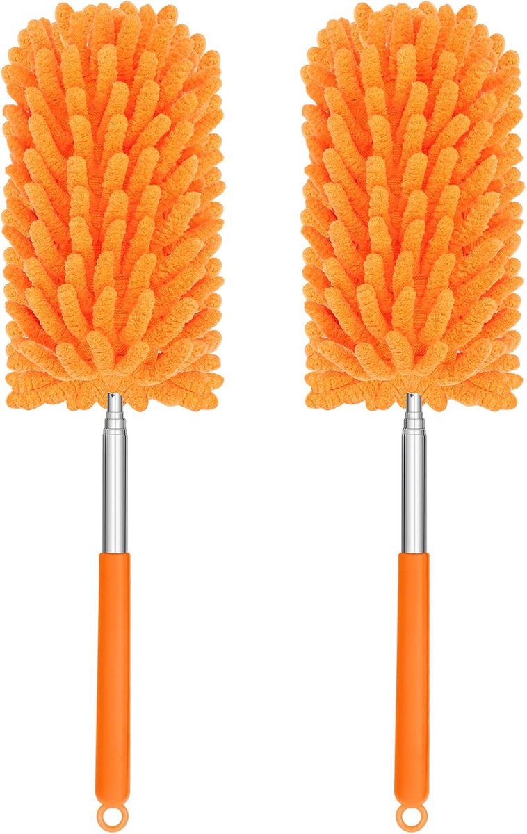 2 stuks mini-stofdoeken voor het schoonmaken - 360° buigbare handstofdoeken met verlengstang - Wasbare kleine stofdoek voor auto-interieur, kantoor en meubels -oranje kleur