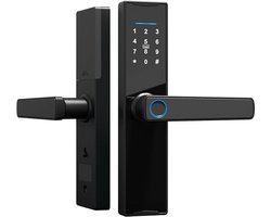 Smart Lock Slim Deurslot Veilig En Sleutelloos Toegangssysteem - Deurklink Met Vingerafdruk Code En Kaart App WiFi En Bluetooth Bediening | Anti Inbraak Design En Modern Zwart Deurslot