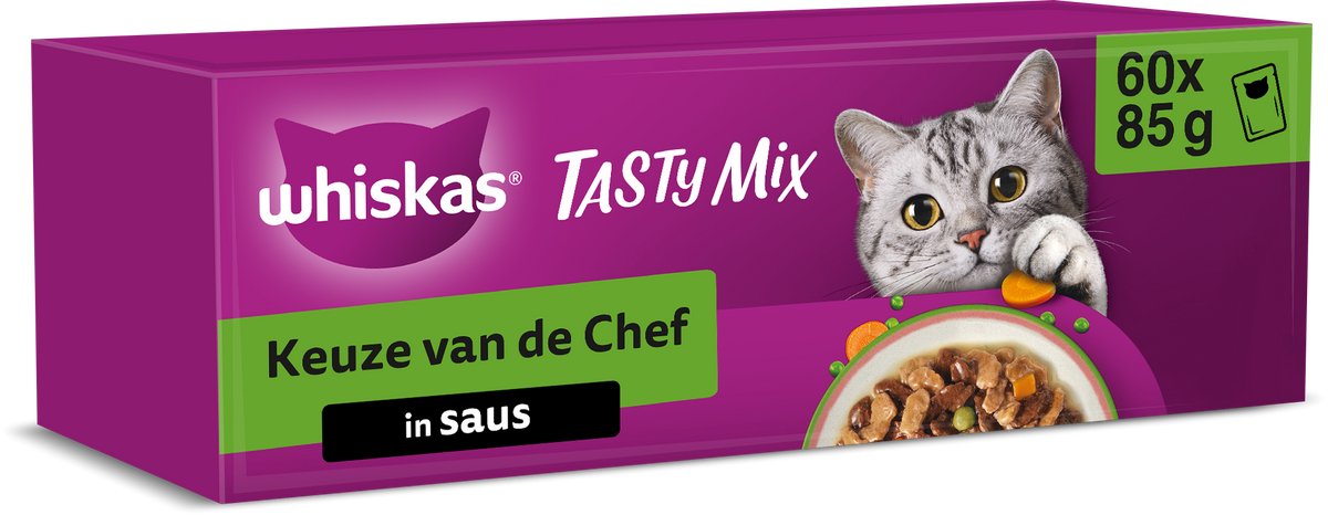Whiskas Tasty Mix Chef's Choice - Kattenvoer - 60x85 gram - Rund - Kip - 5,1 kg