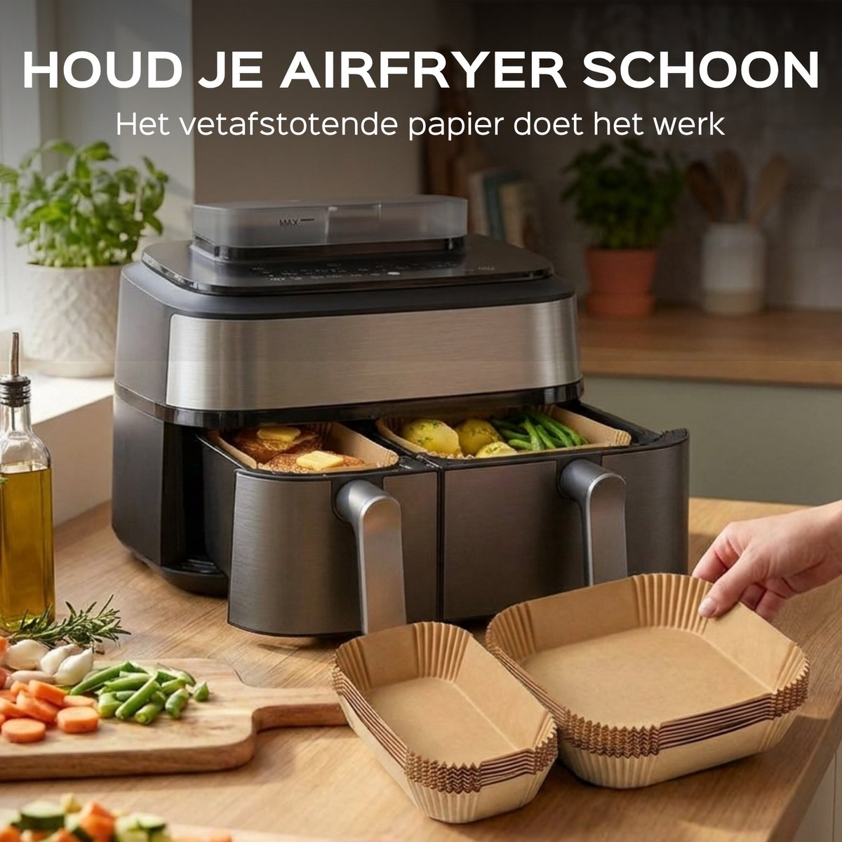 UNBOX Airfryer Bakpapier - Airfryer Accessoires - Bakpapier Airfryer - Airfryer Bakjes voor Philips Dual Airfryer - Bakpapier voor Philips Airfryer 3000/5000 Series - Airfryer Bakjes - 100 Stuks thumbnail 3