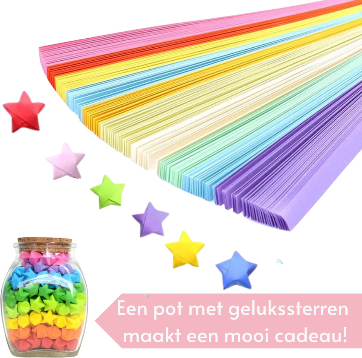 Pastel gekleurde papierstroken 1CM x 23,5CM - Origami papier voor oa Geluk Sterren vouwen - Vouwstrips in 10 kleuren — afbeelding 3