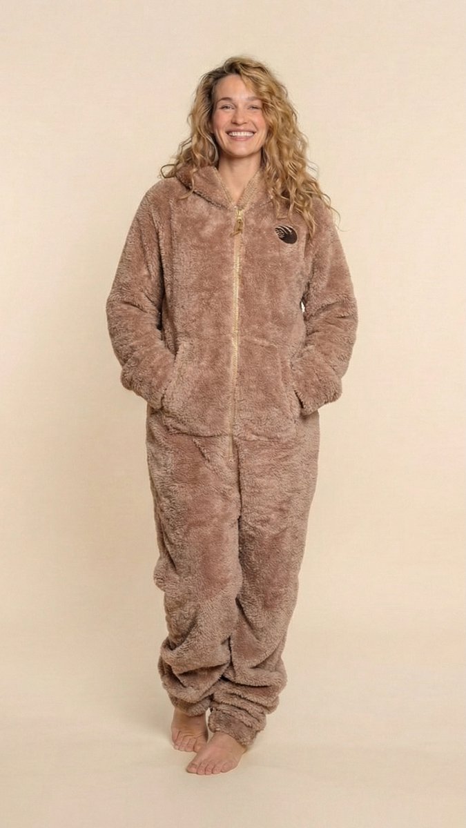 Knuffle Fleece Onesie ® | Linda: "De allerbeste Onesie ooit gemaakt" | Stijlvol, warm en super zacht | 100% Duurzame Knuffle Fleece Fabric® | Handgemaakt in Portugal | Loungewear | Jumpsuit | Huispak | Dit is maat XXS, in de kleur Beige