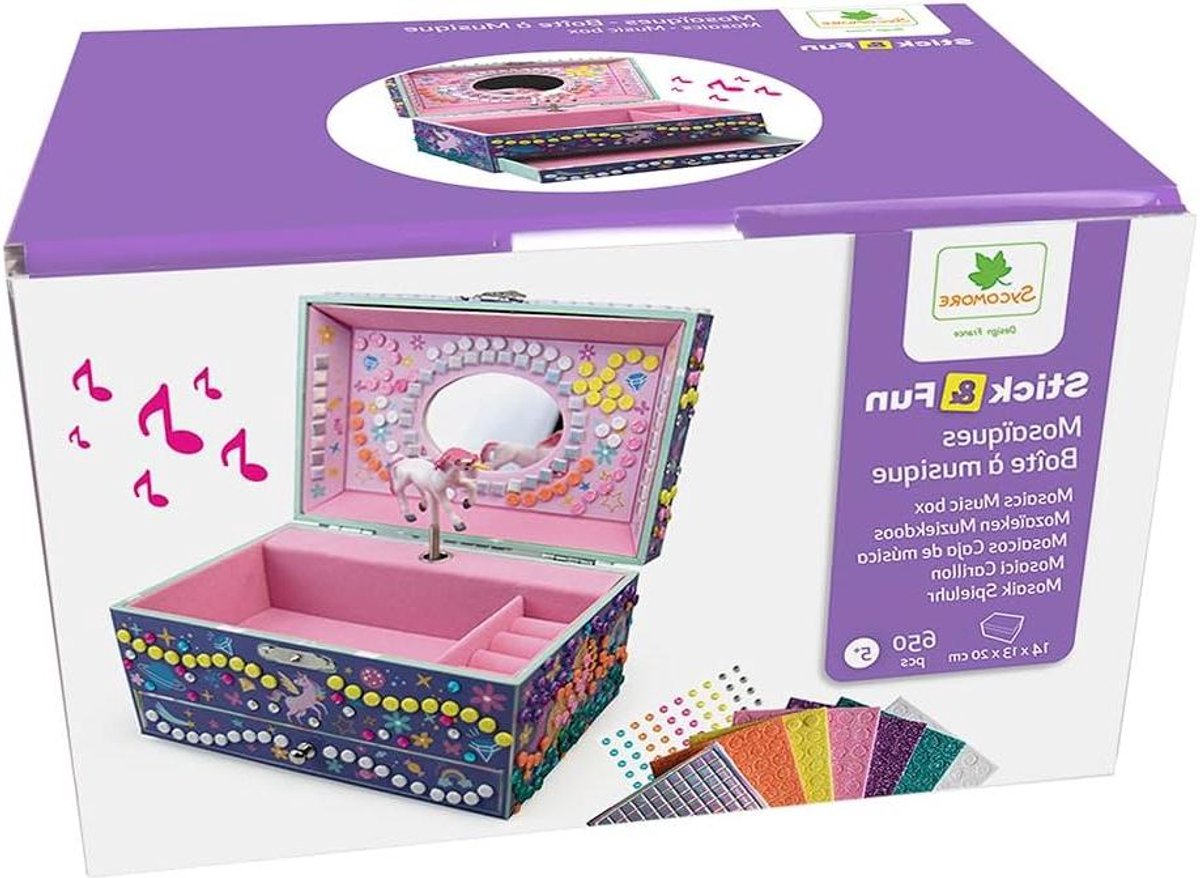 Muziekdoos - Speeldoos Melodie - Babykamer Decoratie - Met Mozaïek - 19 x 12.5 x 11.8 cm - Multicolor