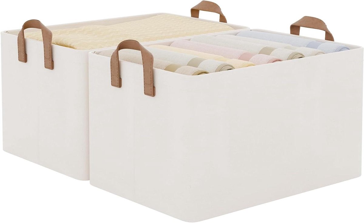 Opbergmanden - Opbergdozen Kleding - Kleding Opbergen - Verstevigd Frame - 45 liter - Beige