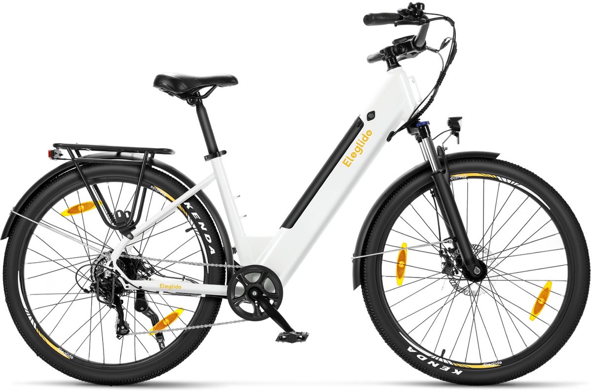 Eleglide T1 Step-Thru – Elektrische trekkingfiets met 27,5"CST-banden,36V 13Ah accu(incl. extra),250W borstelloze motor,25km/h, Shimano7versnellingen,max 100 km bereik,IPX4 waterdicht,120kg belasting en dubbele schijfremmen.Kleur:Wit--gratis spatbord - afbeelding 2